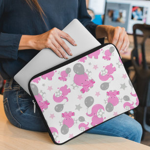 Patroon van roze olifanten, luifantennepalen, ster laptop sleeve