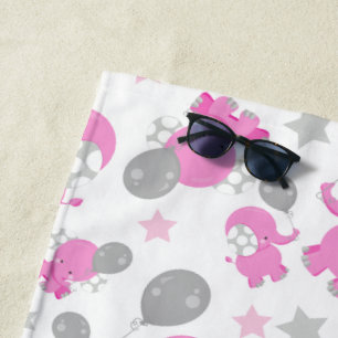 Patroon van roze olifanten, luifantennepalen, ster strandlaken