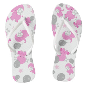 Patroon van roze olifanten, luifantennepalen, ster teenslippers