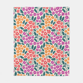Patroon van roze & sinaasappel & rode bloemen fleece deken