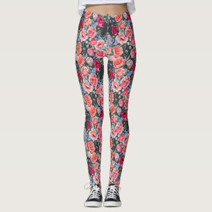  patroon van roze waterverf en rode rozen leggings