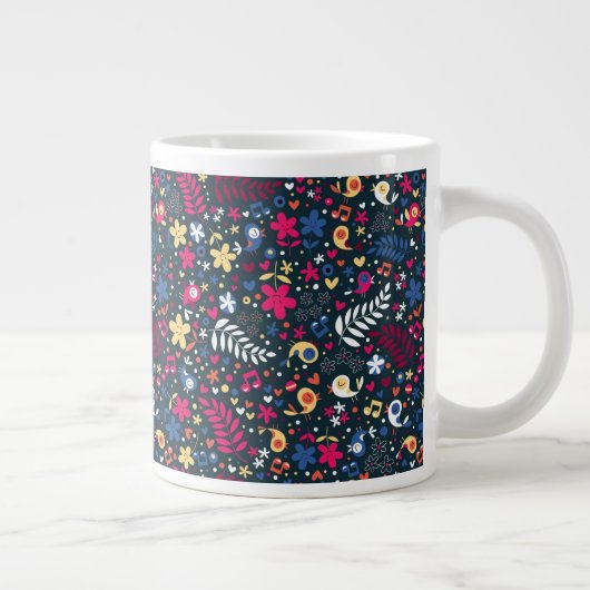 patroon van schattige vogels en bloemen extra grote beker (Rechts)