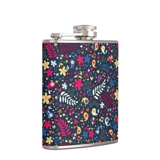 patroon van schattige vogels en bloemen heupfles (Rechts)