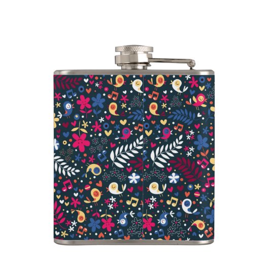 patroon van schattige vogels en bloemen heupfles (Achterkant)