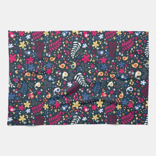 patroon van schattige vogels en bloemen theedoek (Horizontaal)