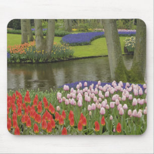 Patroon van tulpen en druifhyacint bloemen, muismat
