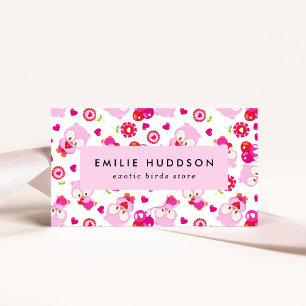 Patroon van uilen, roze uilen, dierenwinkel, vogel visitekaartje