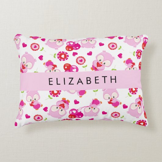 Patroon van uilen, schattige uilen, roze uilen, Jo Accent Kussen (Voorkant)
