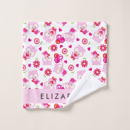 Patroon van uilen, schattige uilen, roze uilen, Jo Bad Handdoek (Wasdoekje)