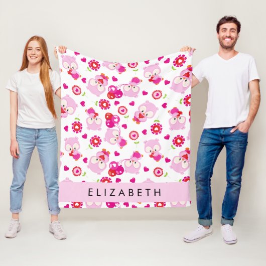 Patroon van uilen, schattige uilen, roze uilen, Jo Fleece Deken (In situ)