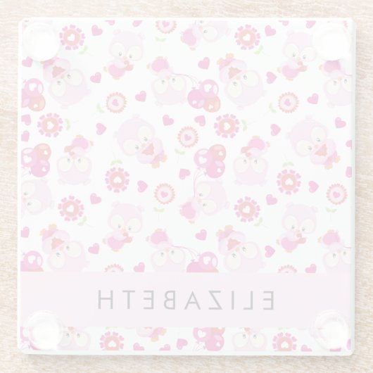 Patroon van uilen, schattige uilen, roze uilen, Jo Glazen Onderzetter (Achterkant)