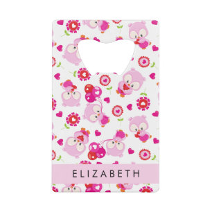 Patroon van uilen, schattige uilen, roze uilen, Jo Kredietkaart Flessenopener