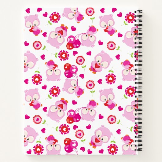 Patroon van uilen, schattige uilen, roze uilen, Jo Notitieboek (Achterkant)