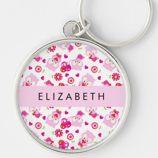 Patroon van uilen, schattige uilen, roze uilen, Jo Sleutelhanger (Voorkant)