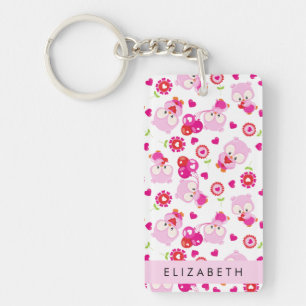 Patroon van uilen, schattige uilen, roze uilen, Jo Sleutelhanger