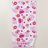 Patroon van uilen, schattige uilen, roze uilen, Jo Strandlaken (Voorkant)