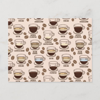 Patroon van verschillende drinken koffie in een ca briefkaart
