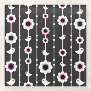 patroon van vogel en bloemen glazen onderzetter