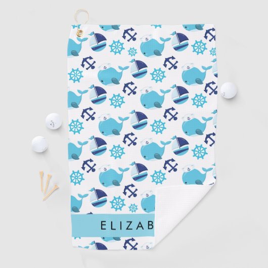 Patroon van walvissen, blauwe walvissen, Jouw naam Golfhanddoek (Insitu)