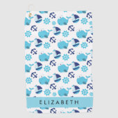 Patroon van walvissen, blauwe walvissen, Jouw naam Golfhanddoek (Voorkant)