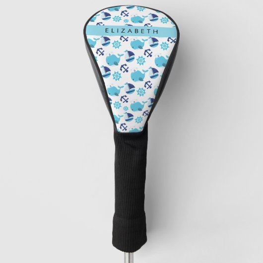 Patroon van walvissen, blauwe walvissen, Jouw naam Golfheadcover (Voorkant)
