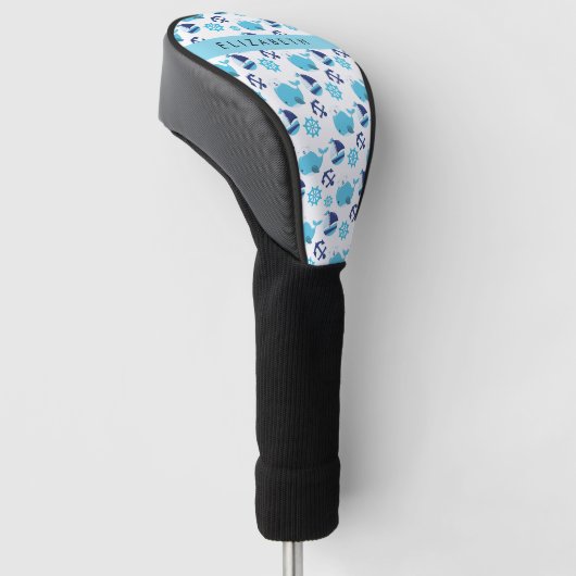 Patroon van walvissen, blauwe walvissen, Jouw naam Golfheadcover (Schuin)