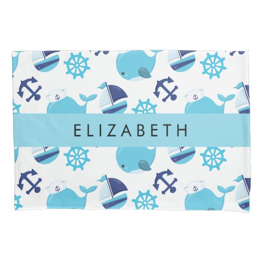 Patroon van walvissen, blauwe walvissen, Jouw naam Kussensloop (Voorkant)