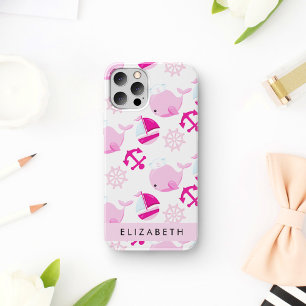 Patroon van walvissen, roze walvissen, Jouw naam iPhone 12 Pro Hoesje