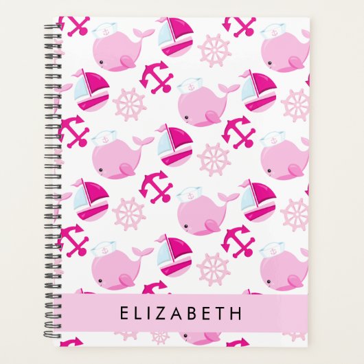 Patroon van walvissen, roze walvissen, Jouw naam Planner (Voorkant)