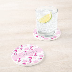 Patroon van walvissen, roze walvissen, Jouw naam Zandsteen Onderzetter