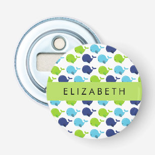 Patroon van walvissen, schattige walvissen, Jouw n Button Flesopener