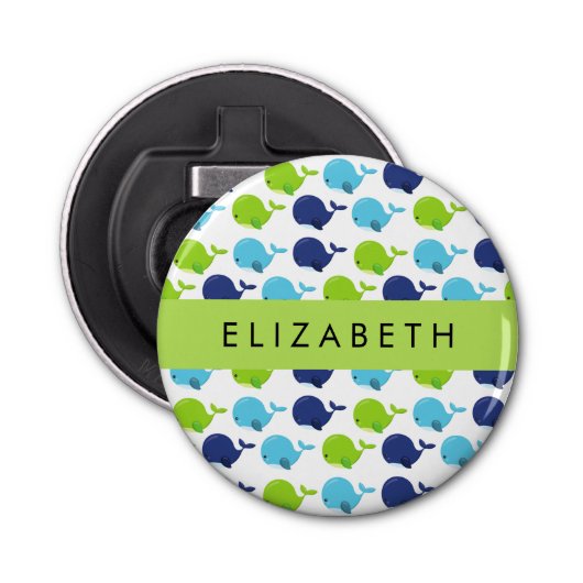 Patroon van walvissen, schattige walvissen, Jouw n Button Flesopener (Voorkant)