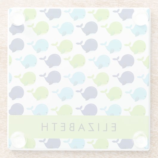 Patroon van walvissen, schattige walvissen, Jouw n Glazen Onderzetter (Achterkant)