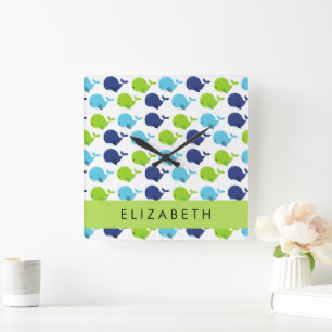 Patroon van walvissen, schattige walvissen, Jouw n Vierkante Klok