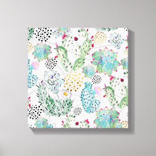 patroon van waterverf cactus en driehoeken canvas afdruk (Voorkant)