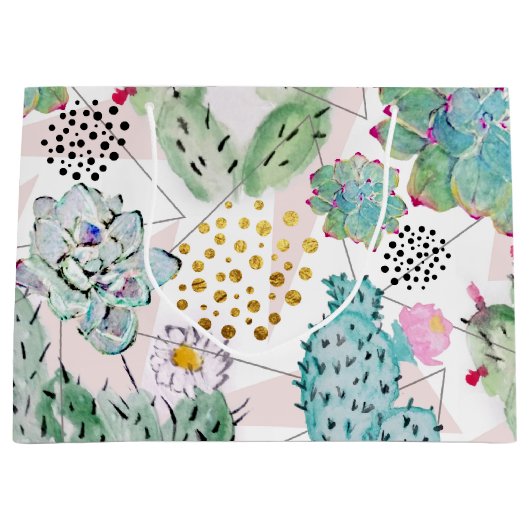 patroon van waterverf cactus en driehoeken groot cadeauzakje (Voorkant)