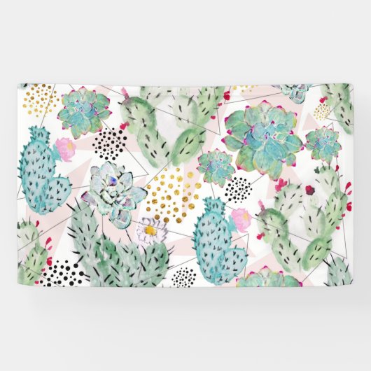patroon van waterverf cactus en driehoeken spandoek (Horizontaal)