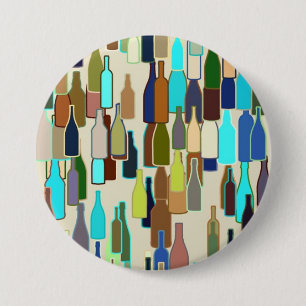patroon van wijnflessen, meerkleurig, beige ronde button 7,6 cm