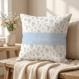 Patroon van wilde bloemen Aangepaste monogramnaam Kussen