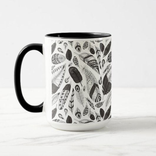 patroon van zwarte en witte veren mok (Links)
