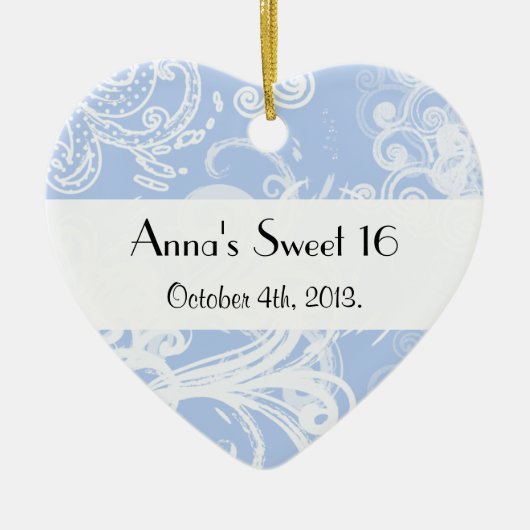 patroon van zwenkbrauwen, zwemblak, blauw, zoet 16 keramisch ornament (Voorkant)