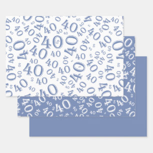 Patroon voor 40e verjaardag Blauw en wit nummer 40 Inpakpapier Vel