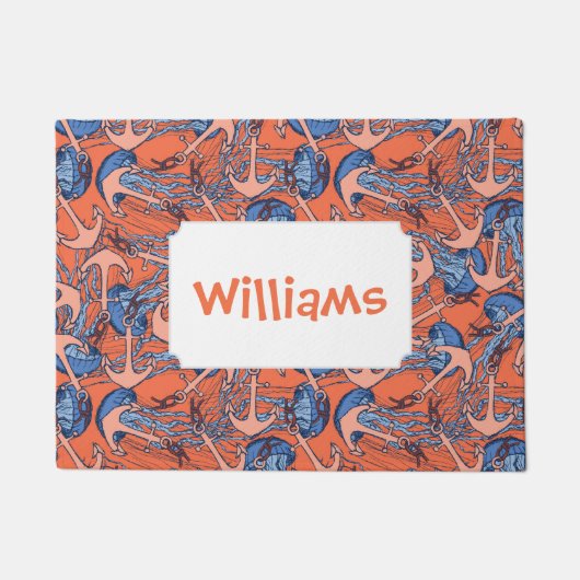 Patroon voor anker en kwal | Jouw namen toevoegen Deurmat (Voorkant)