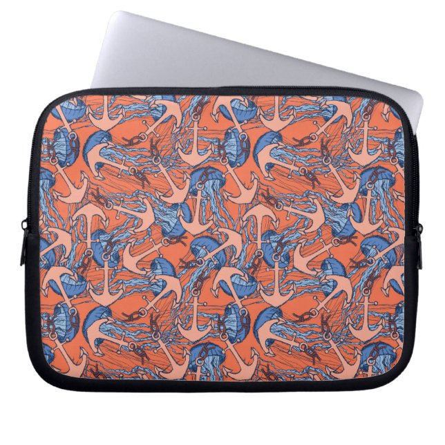 Patroon voor anker en kwal laptop sleeve (Voorkant)