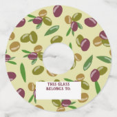 Patroon voor bijtende olijven en olijfbladeren wijnglaslabel (Achterkant)