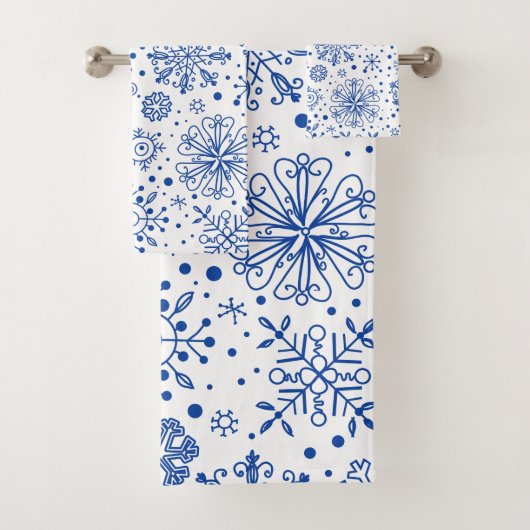 Patroon voor blauw en witte kerstsnowflakes bad handdoek (Insitu)