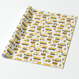 Patroon voor constructietrucks en -tekens wit cadeaupapier