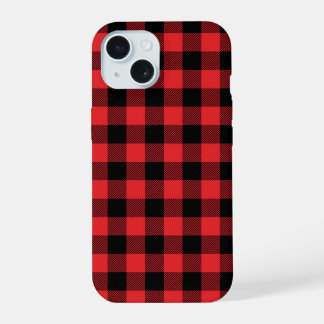 Patroon voor controle op rode flanelbuffels iPhone 15 hoesje