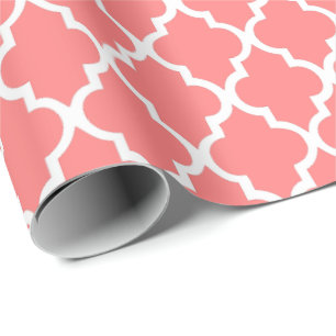Patroon voor Coral Pink Quatrefoil tegels Cadeaupapier