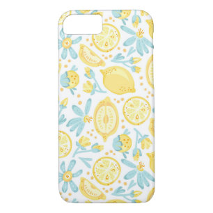 Patroon voor gele leemons en pastel blauwe bloemen iPhone 8/7 hoesje